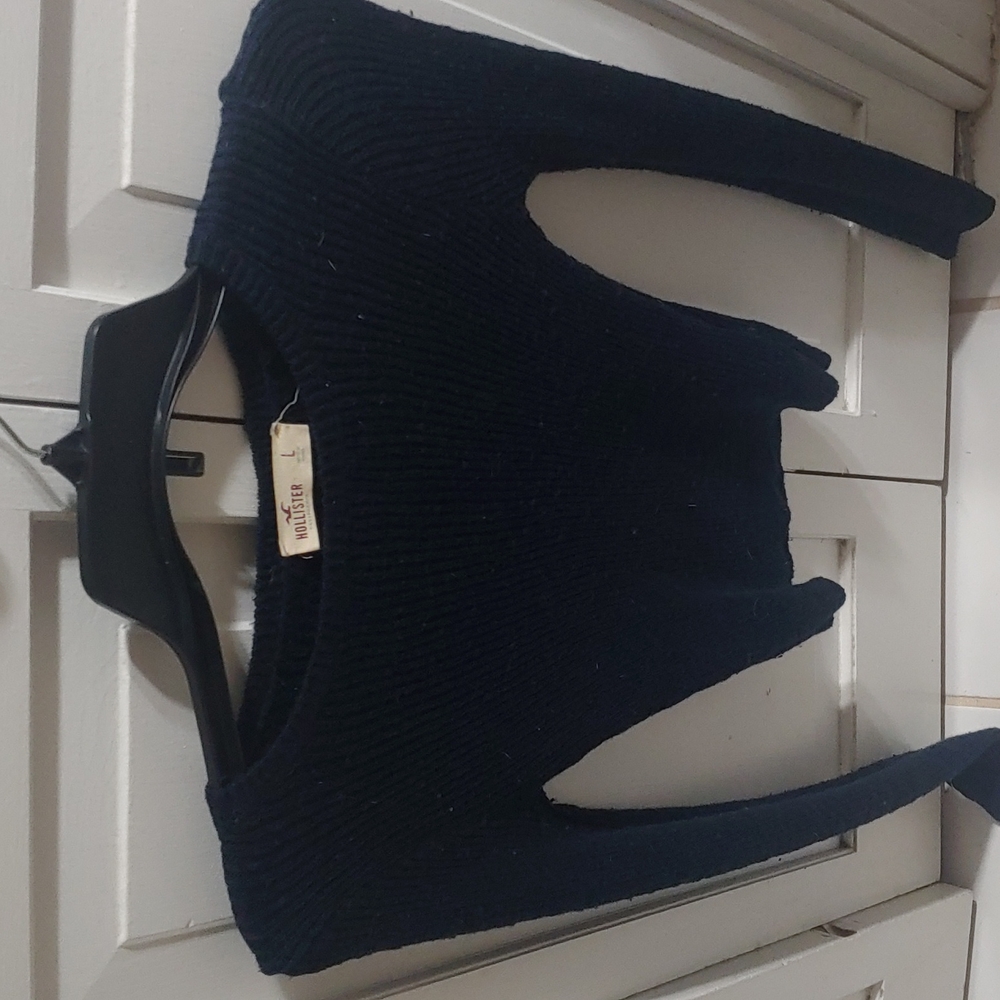 Hollister Cropped Navy Blue Sweater...Very Cute Sz L